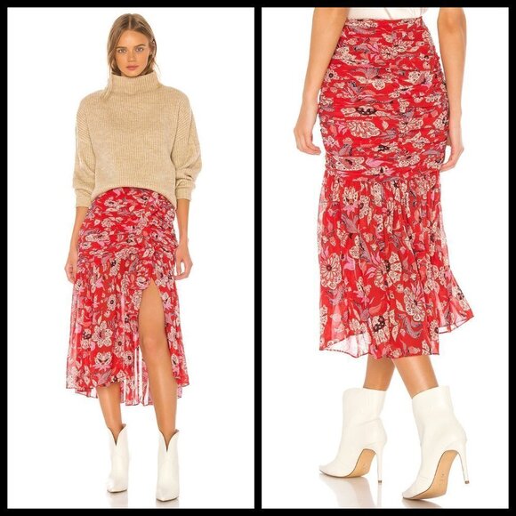 💕CINQ A SEPT💕 Midi Kathleen Skirt ~ Venetian Red - Picture 3 of 16